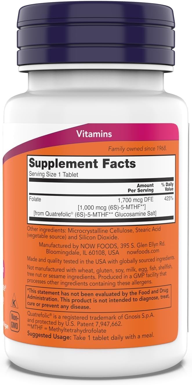 NOW Foods Methyl Folate 1,000 mcg - Metabolically Active Folate, 180 Tablets - görsel 2
