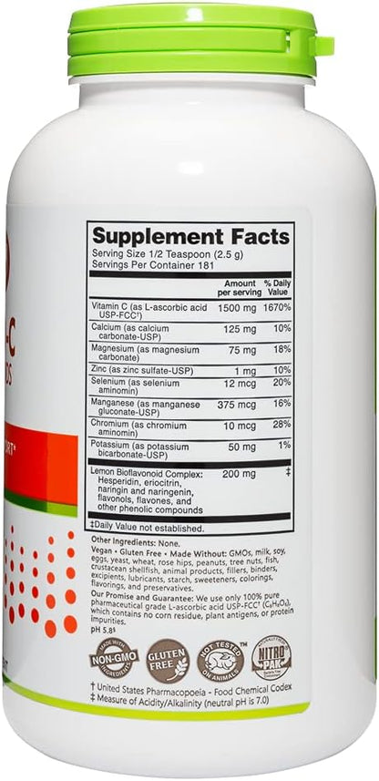 NutriBiotic - Ascorbate Bio-C, 454g | Effervescent Vitamin C Powder with Lemon Bioflavonoids & Minerals