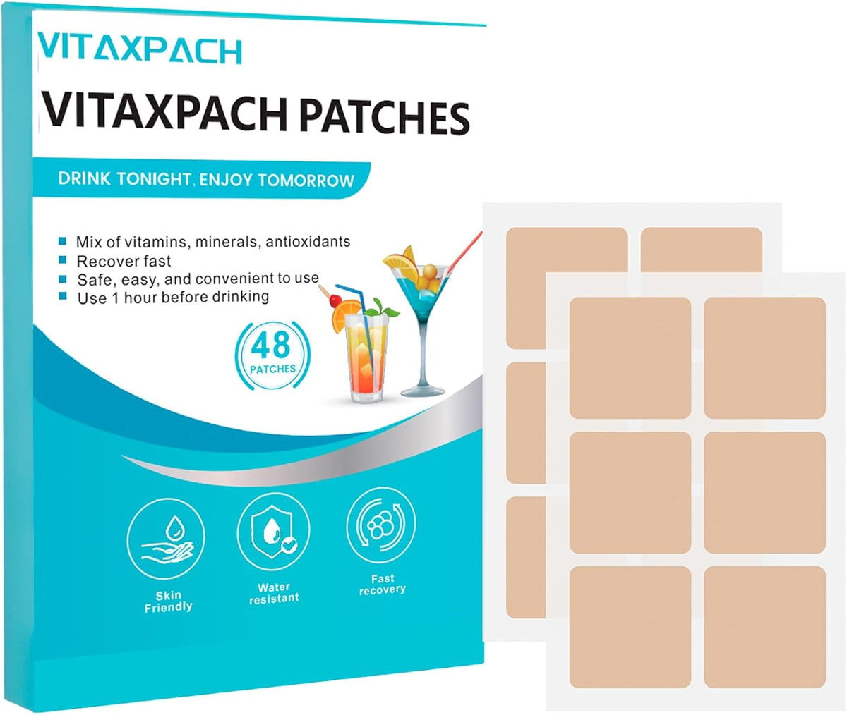 Recovery Patches – 48 Pack, 100% Natural Ingredients – Wake Up Refreshed for a Better Morning, Individually Wrapped, Skin-Friendly & Waterproof – Apply Before Drinking - görsel 1