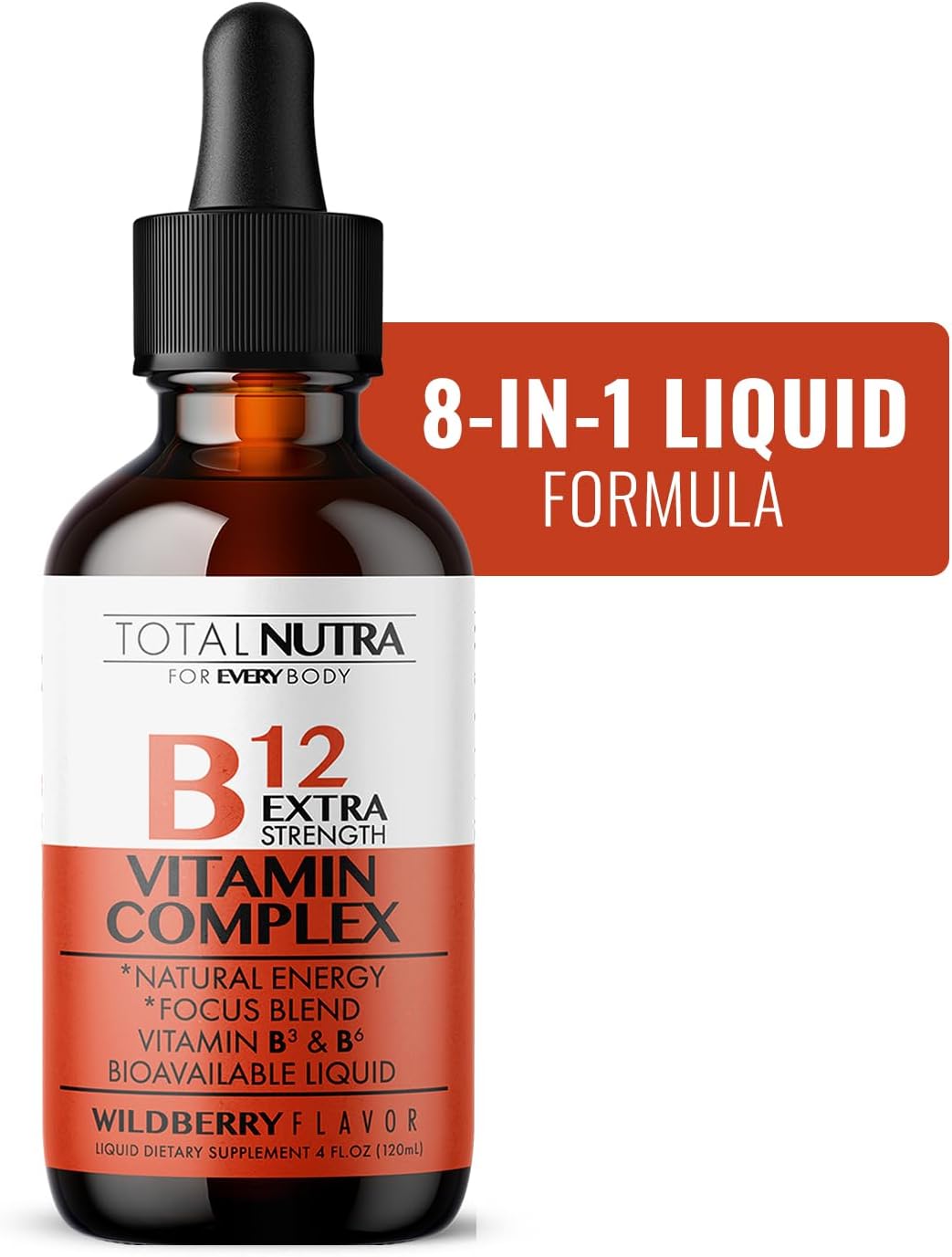 Total Nutra Extra Strength Liquid B12 Vitamin Drops – Vegan, Non-GMO, with B6, B3, Green Tea, Carnitine & Ginkgo Biloba - görsel 8