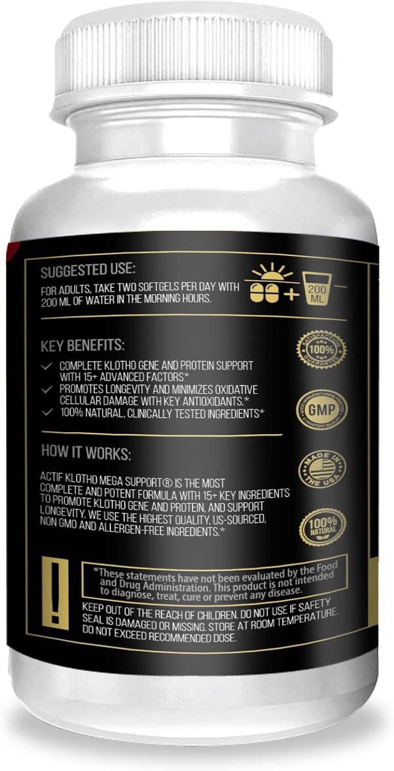 ACTIF Klotho Mega Support with 20+ Advanced Factors for Longevity Support - Non GMO, Made in USA, 90 Count - görsel 3