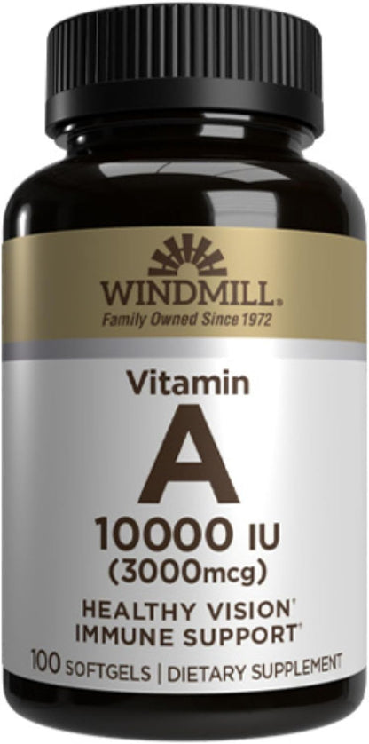 Vitamin A 10,000 IU Softgels – Fish Liver Oil, Non-GM, Gluten-Free (100 Count)
