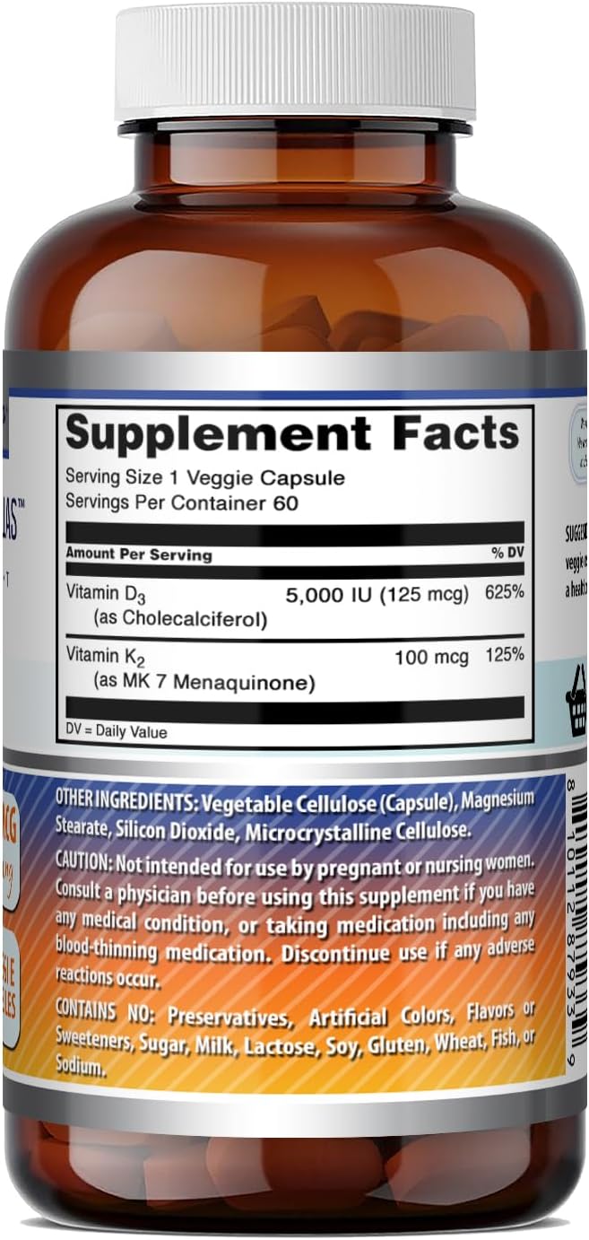 Vitamin D3 5000 IU with Vitamin K2 100 mcg – Veggie Capsules - görsel 5