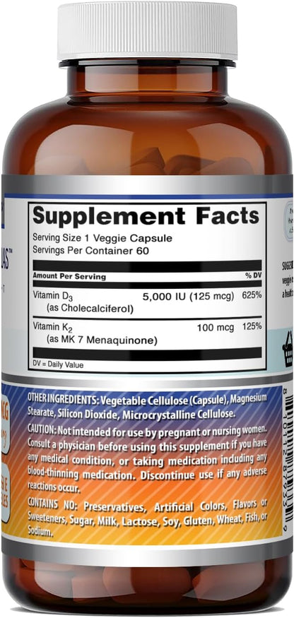 Vitamin D3 5000 IU with Vitamin K2 100 mcg – Veggie Capsules