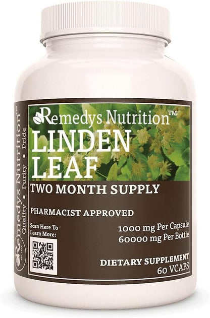 Linden Leaf & Flowers | 1,000 mg, 60 Vegan Capsules Herbal Food Supplement | Two Month Supply