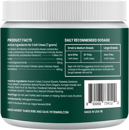 PetriMins Advanced Probiotic for Dogs, Digestive and Immune Support, 90 Chews, Chicken Flavour