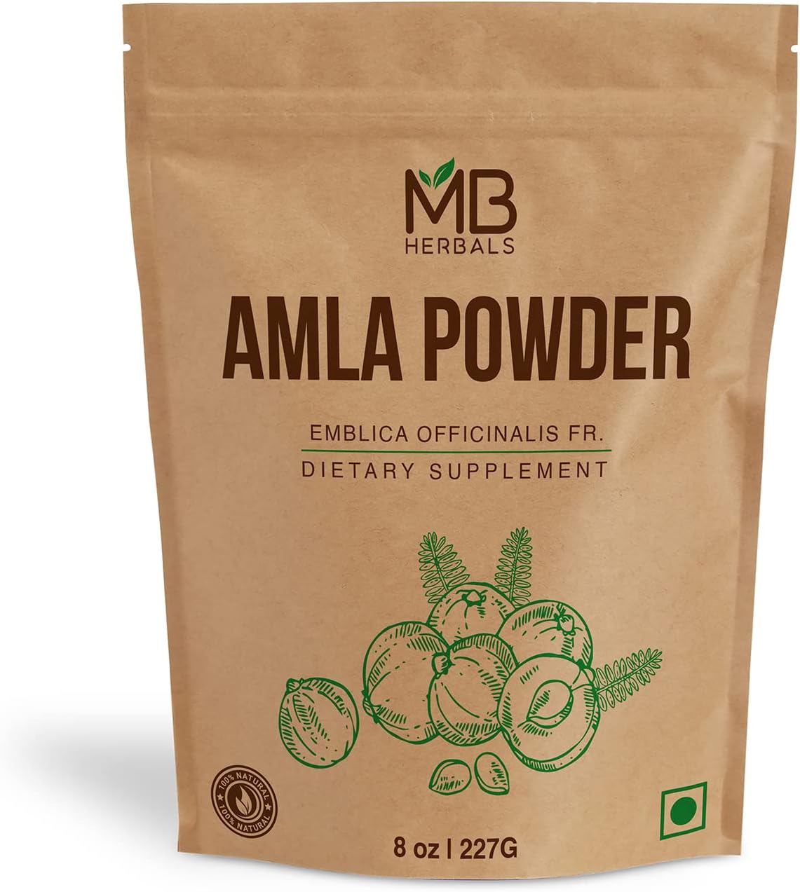 MB Herbals De-Seeded Amla Powder – 227g | Pure Amalaki from Amla Berry Pulp | Seed-Free & Natural - görsel 1