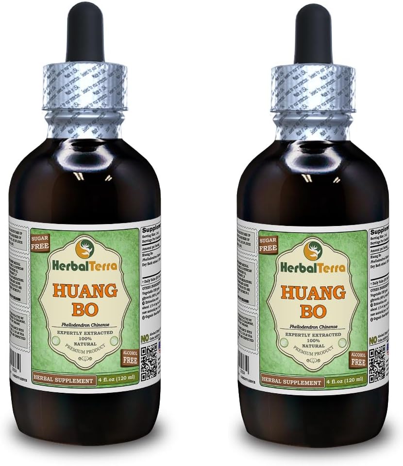 Huang Bo, Huang Bai, Amur Cork Tree (Phellodendron Chinense) Glycerite, Dried Bark Alcohol-Free Liquid Extract 2x120 ml - görsel 1