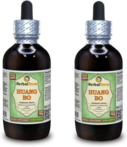Huang Bo, Huang Bai, Amur Cork Tree (Phellodendron Chinense) Glycerite, Dried Bark Alcohol-Free Liquid Extract 2x120 ml
