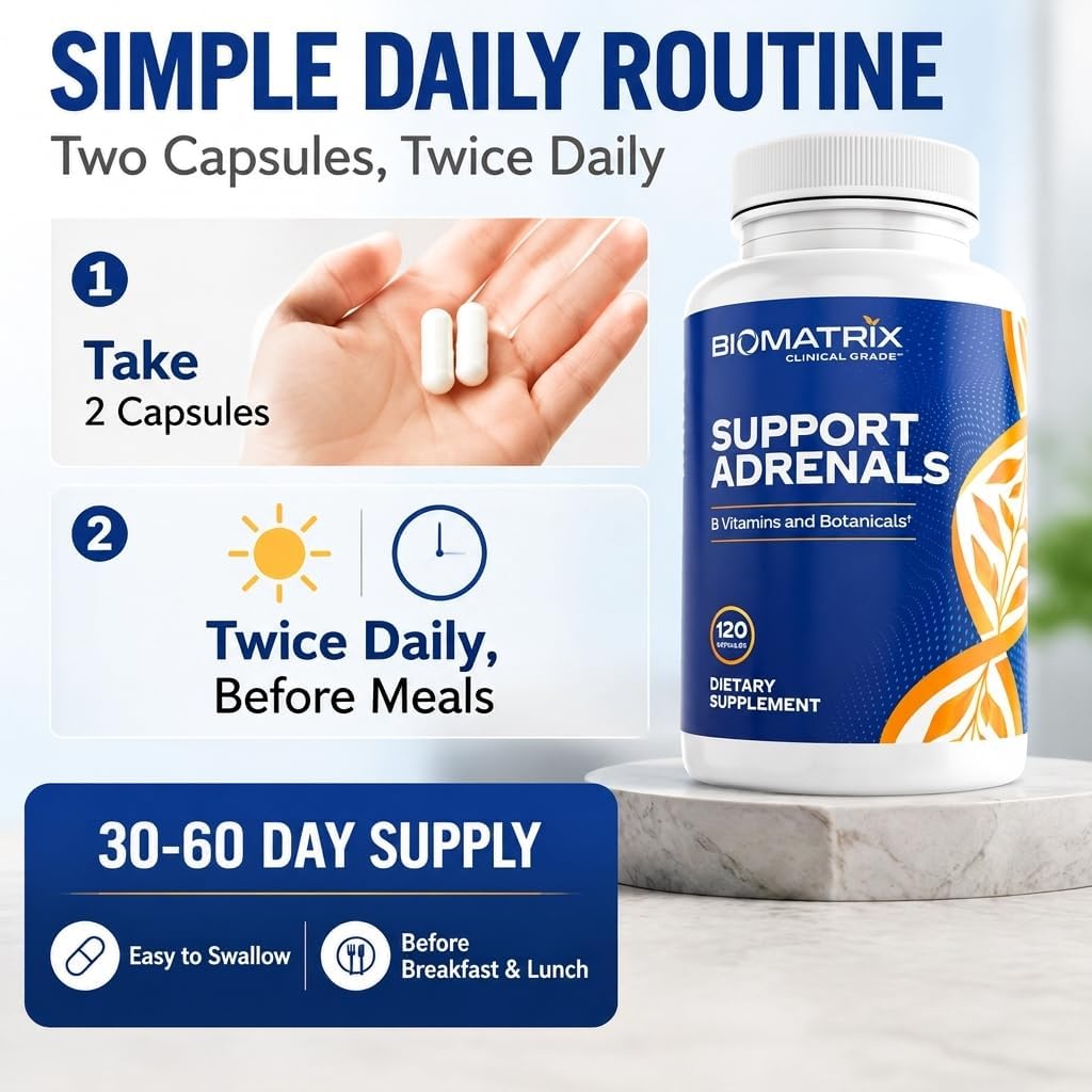 BioMatrix Adrenal Fatigue Supplement – Cortisol Manager with B Vitamins, 5-MTHF, Adaptogens, and HPA Axis Support (120 Veggie Caps) - görsel 5
