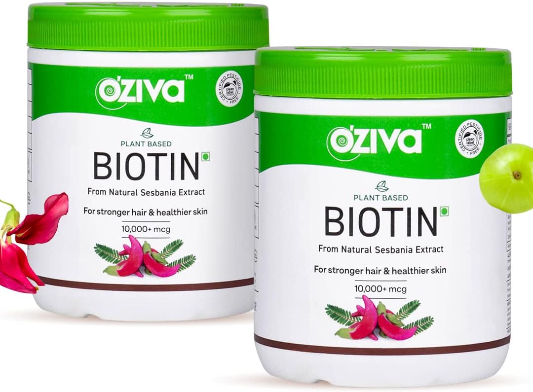 OZiva Plant-Based Biotin Powder 10,000mcg with Amla – Hair, Skin & Nails Support - görsel 1