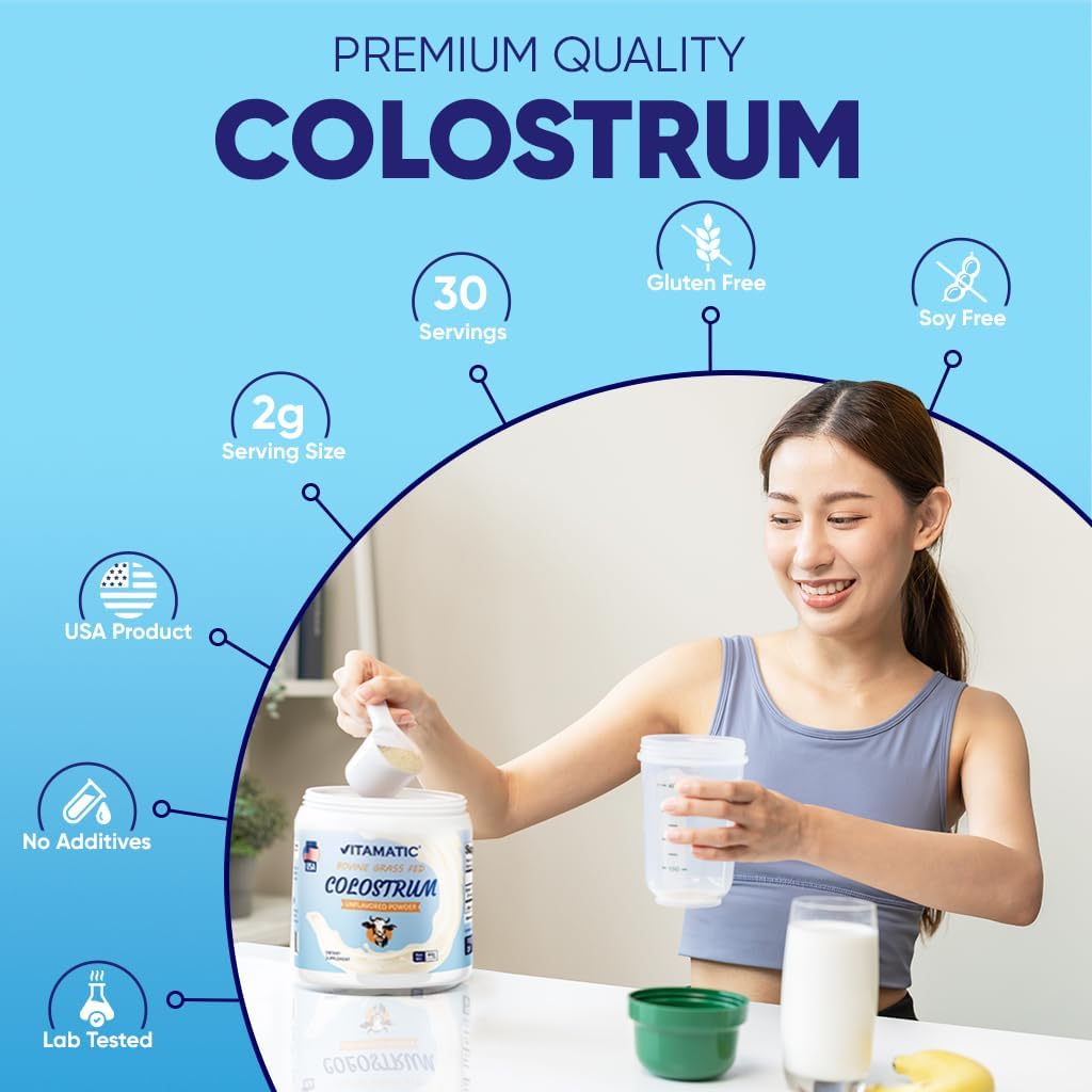 Vitamatic Bovine Colostrum 30% IgG Powder - Gut Health, Immune Support, Muscle Recovery - 60g (30 Servings, Unflavoured) - görsel 5