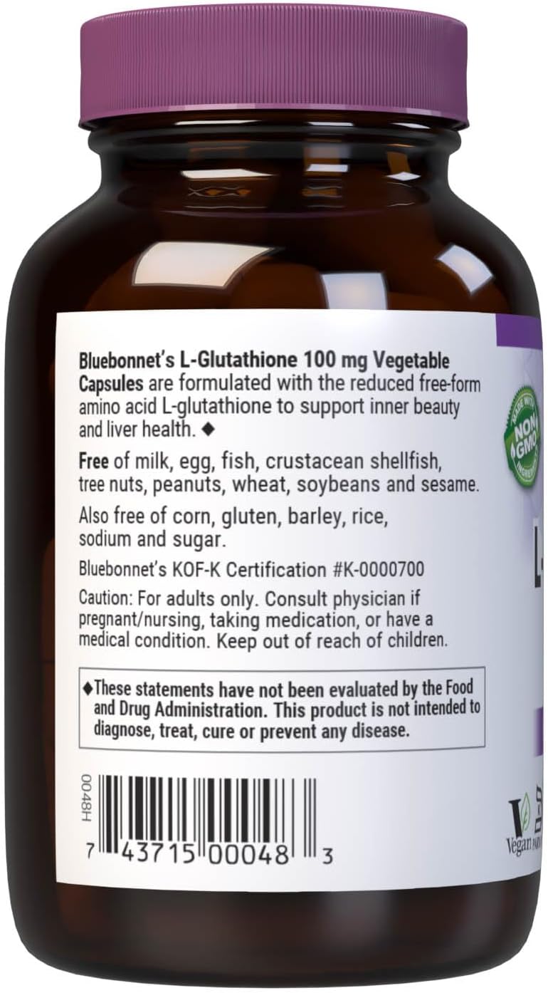 Bluebonnet Nutrition L-Glutathione 100 mg - Free-Form Reduced Glutathione - 30 Vegan Capsules - görsel 3