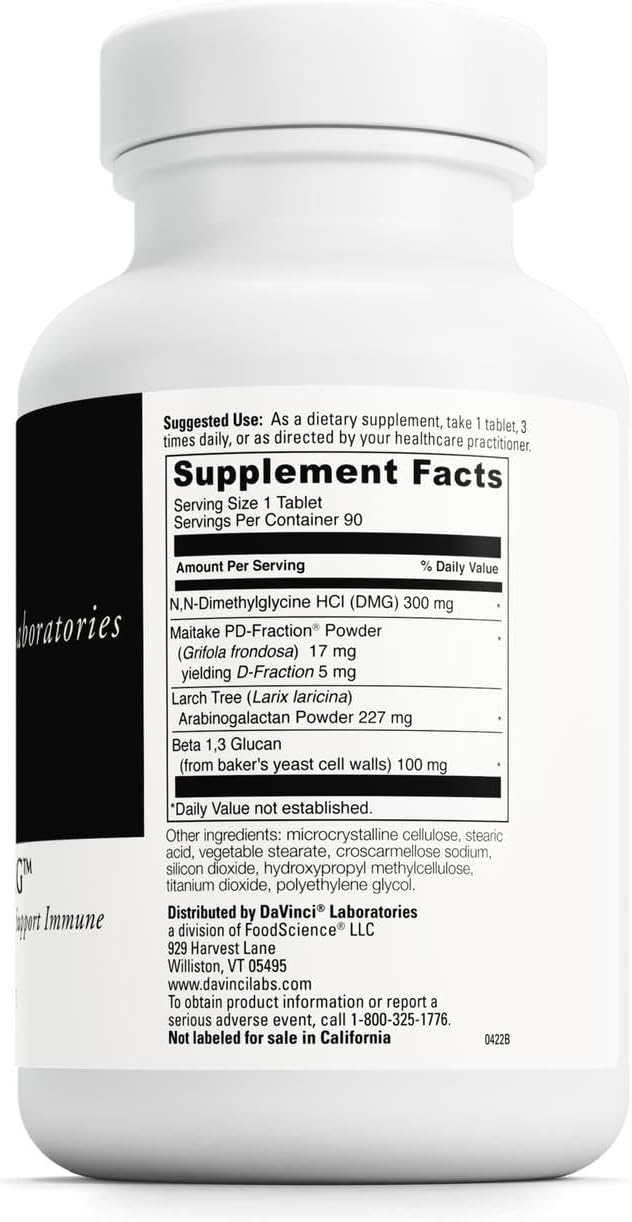 DAVINCI Labs Immuno-DMG - Dietary Supplement for Immune Support with DMG, Maitake, Larch, and Beta Glucan - Gluten-Free - 90 Vegetarian Tablets - görsel 2