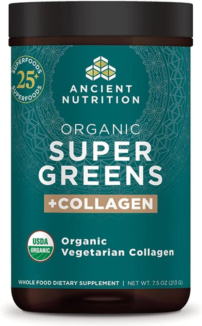 Ancient Nutrition SuperGreens Powder with Probiotics – Organic Peppermint Flavour – 25 Servings
