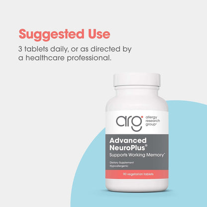 Allergy Research Group Advanced NeuroPlus - Nootropic Formula with Spearmint Extract, Lion's Mane & Citicoline - Supports Working Memory, Focus & Cognitive Function - 90 Tablets
