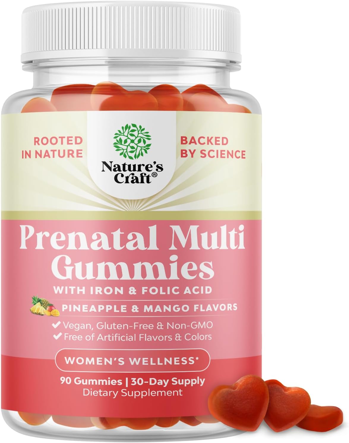 Natures Craft Vegan Prenatal Gummies for Women - Gummy Prenatal Vitamins with Iron, Folic Acid and Superfruit Blend - Chewable Vitamin Gummy Formula (Pineapple and Mango) - 90 Count - görsel 1