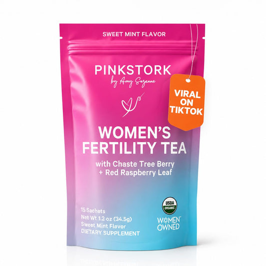 Pink Stork Organic Fertility Tea for Women, Sweet Mint, 15 Sachets | USDA Organic Herbs, Chaste Tree Berry (Vitex), Red Raspberry Leaf, Traditionally Used for Hormonal Balance, Caffeine Free, 30 Servings