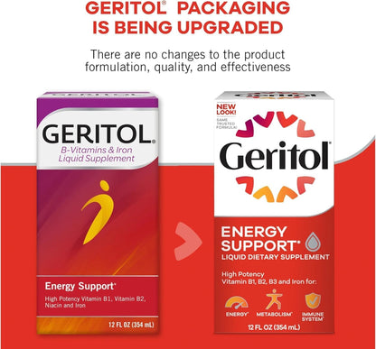 Geritol Liquid Energy Support B-Vitamins - 12 fl oz (355 ml) Pack of 4