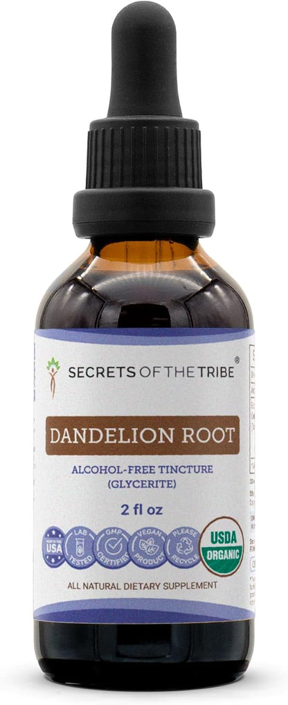 Secrets of the Tribe Dandelion Root Organic | Alcohol-Free Extract, High-Potency Herbal Drops | Made from 100% Certified Organic Taraxacum Officinale Dried Root (60 ml)