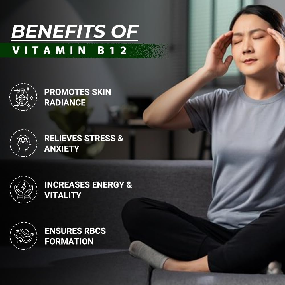 Vitamin B12 Methylcobalamin 1000 mcg – Plant-Based B12 Capsules with Spirulina, Wheatgrass, Beetroot & Amla – 60 Vegan Capsules - görsel 3