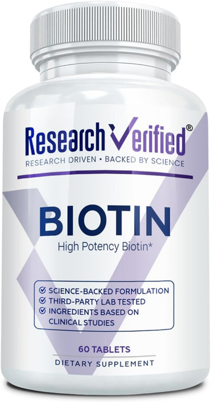 Research Verified Biotin – Pure Extra Strength Biotin 10,000mcg – Hair, Skin and Nails Vitamin – Third-Party Tested, Made in USA – 360 Vegan Tablets