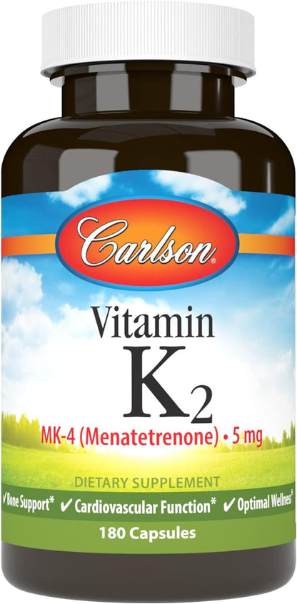 Carlson – Vitamin K2, MK-4 (Menatetrenone) – Bone & Heart Health Supplement – Soy-Free – 180 Capsules