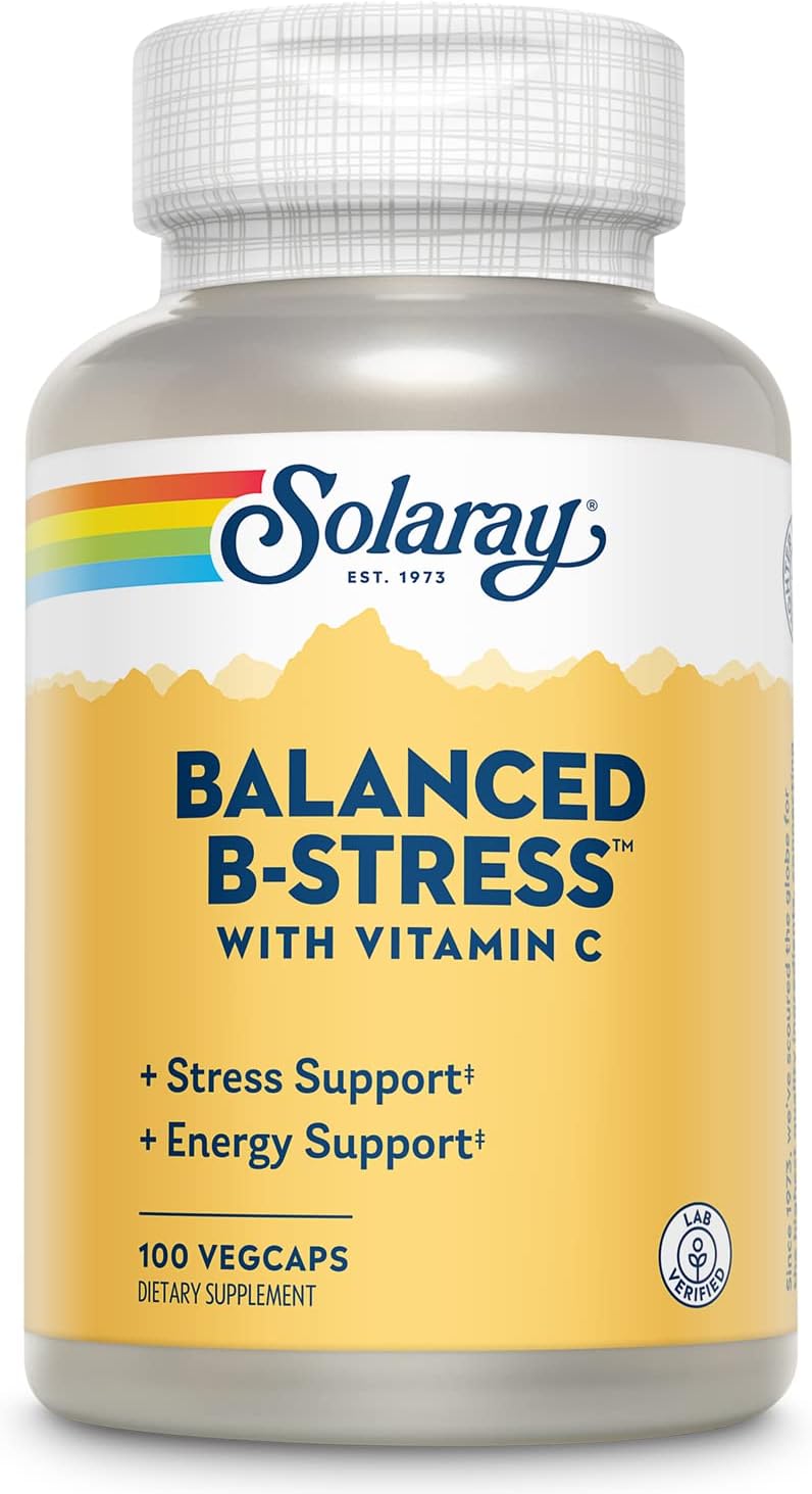 SOLARAY Balanced B Stress with Vitamin C – B Complex Vitamins for Cellular Energy & Stress Support – 100 VegCaps - görsel 1