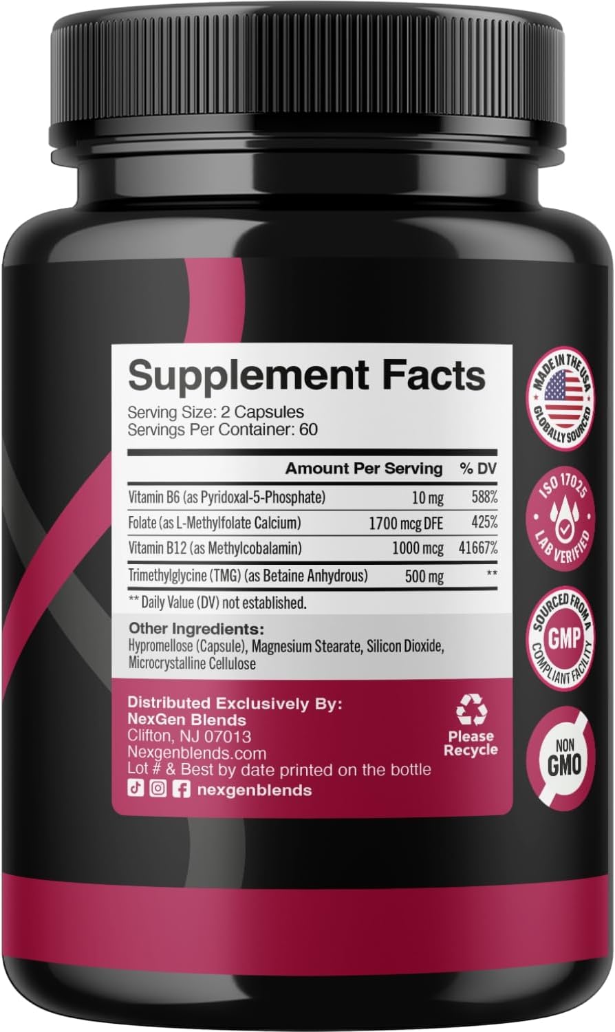 TMG Trimethylglycine Supplement with Methyl B Complex - 500mg Betaine TMG Supplement with Methylated Vitamin B Co-Factors for Homocysteine, Heart & Liver Support - Vegan & Non-GMO (2 Month Supply) - görsel 2