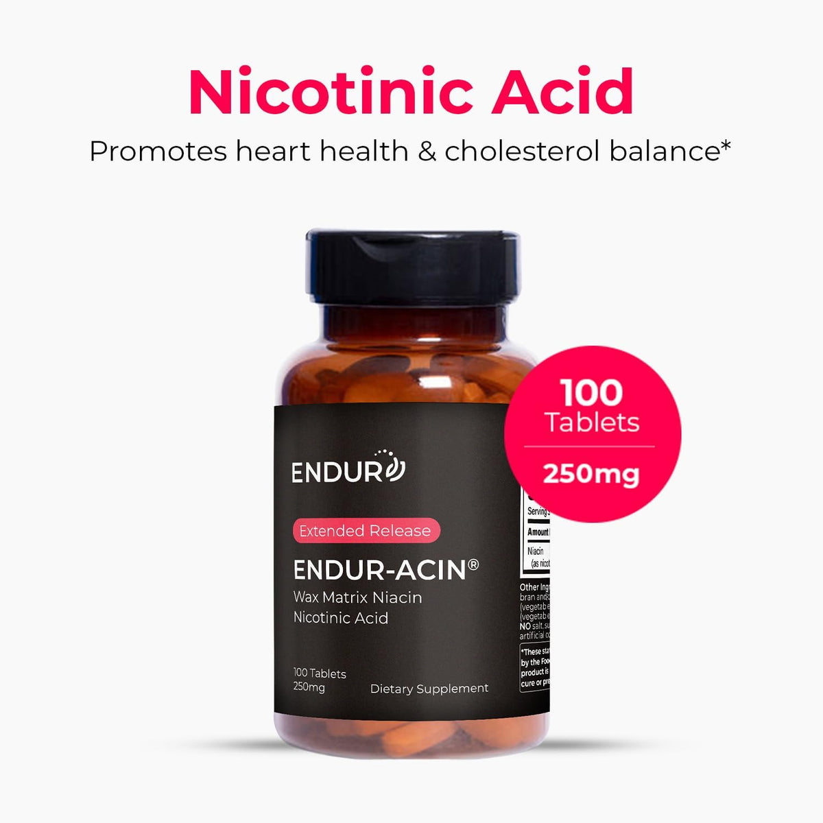 ENDUR-ACIN - Niacin B3 - ER (Extended Release) 250 mg - Nicotinic Acid - Healthy Heart & Cholesterol Balance Supplement - Low-Flush High-Potency Niacin with 4-8 HR Timed-Release Matrix - 200 Tablets - görsel 2