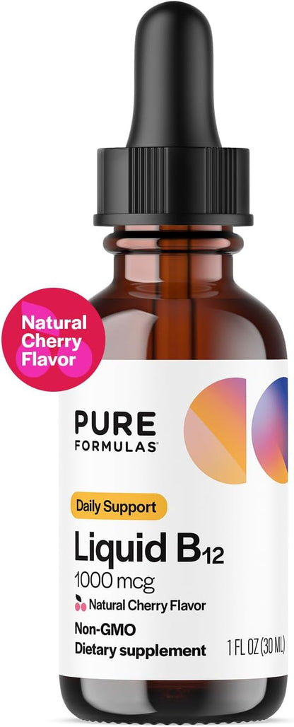 PureFormulas Liquid B12 1000 mcg - Natural Cherry Flavour Sublingual Drops, 30 ml