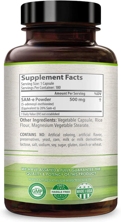 HealthyWayRx 500mg SAM-e Supplement - S-Adenosyl-L-Methionine Capsules for Brain, Liver & Mood Wellness (360 Servings)