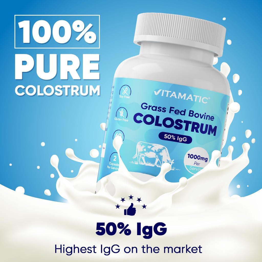 Vitamatic Bovine Colostrum Supplement – 1000 mg per Serving, 50% IgG, 120 Capsules - görsel 4
