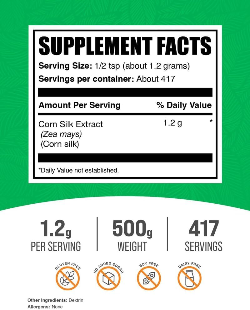 BulkSupplements Corn Silk Extract Powder - Corn Silk Supplement, Zea Mays Extract - Vegan & Gluten-free, 1.2g per Serving, 500g (Pack of 1) - görsel 2