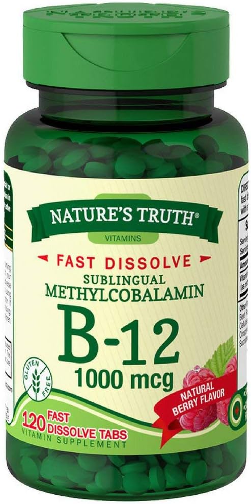 Nature's Truth Vitamin B12 1000mcg Fast Dissolve Tablets, Natural Berry Flavour (120 Tablets, Pack of 2) - görsel 1