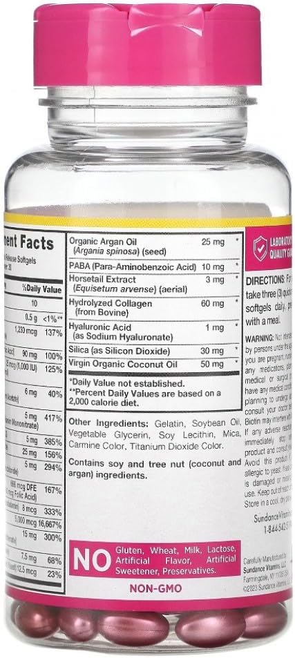 Sundance Hair, Skin & Nails with Biotin 5000 mcg - 90 Softgels - görsel 3
