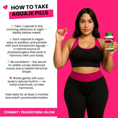 Aguaje Pills for Bigger Bum, Fuller HIPS & Curvier Body – 100% Natural Aguaje Supplement – 550mg x 100 Caps – 3-Month Supply