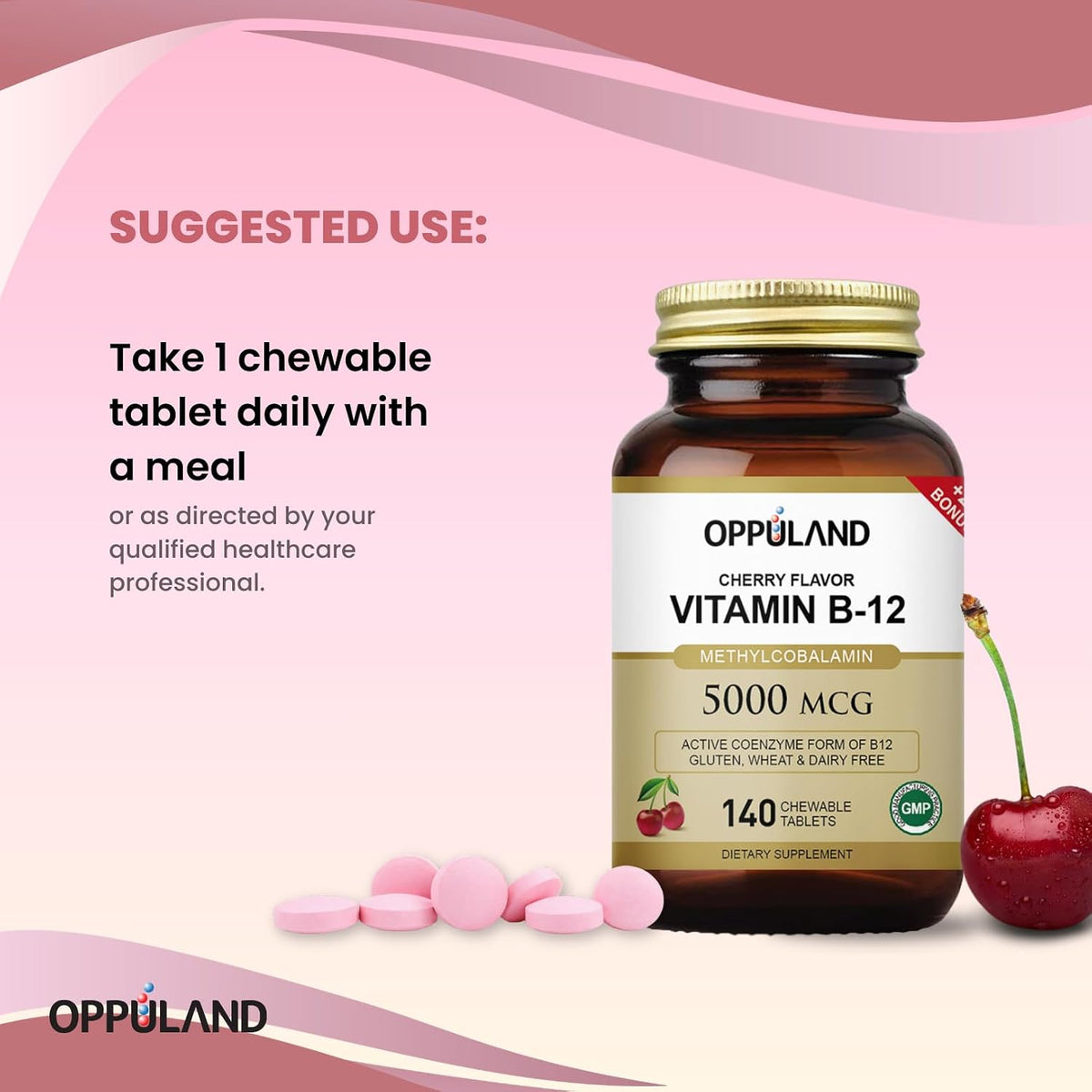 Oppuland Methyl B-12 5000mcg with Folate - Sublingual Tablets - Vegan Energy Support - 140 Tablets - görsel 2