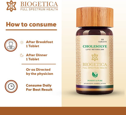 CholeSolve Ayurvedic Supplement to Support Cholesterol Levels for Men and Women Energy Booster (Lipid Metabosilm Care) - 80 Tablets