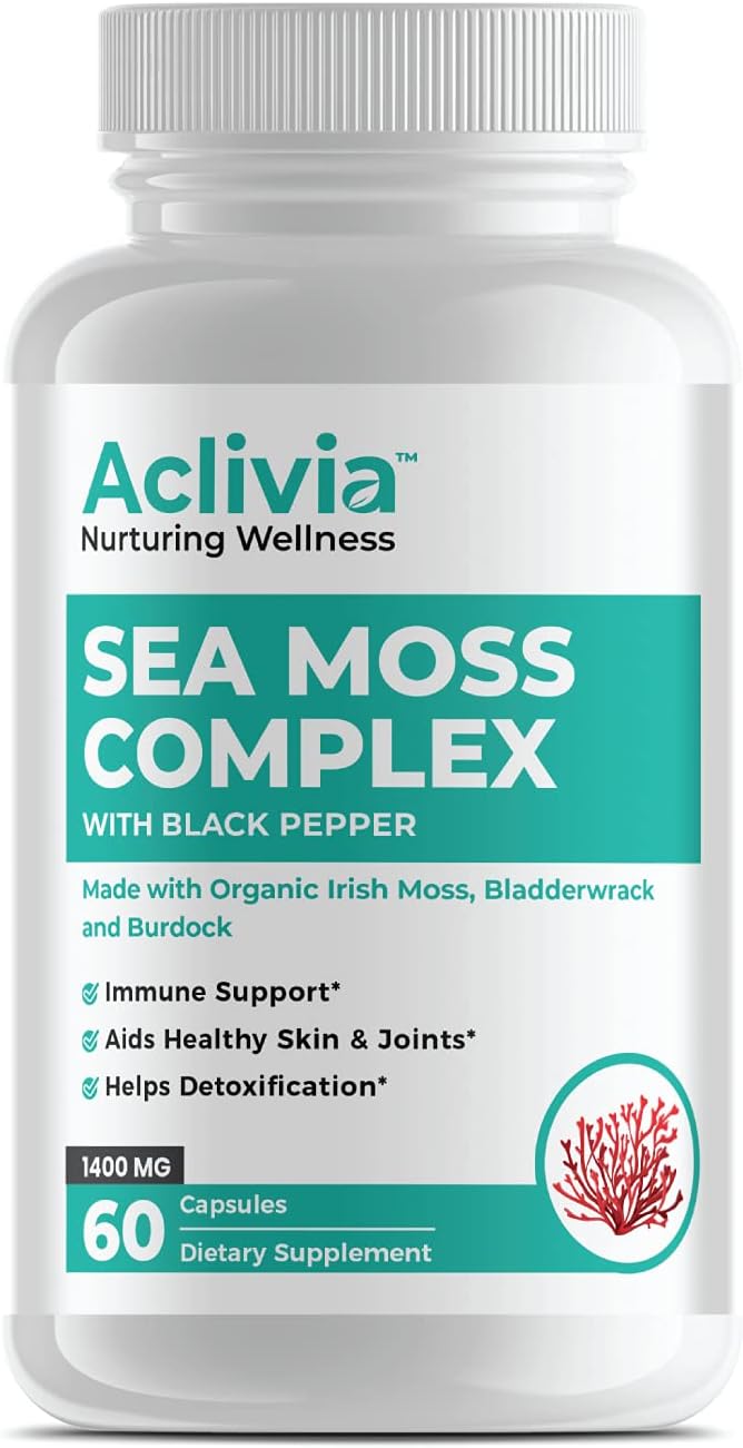 Organic Irish Sea Moss Capsules with Bladderwrack & Burdock Root - 102 Minerals - Non-GMO - 60 Count - görsel 1