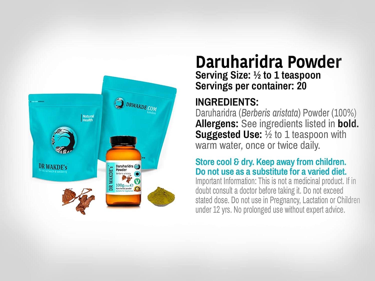 DR WAKDE's Daruharidra Powder (Berberis aristata) - 100g - Pure Ayurvedic Herb - görsel 2