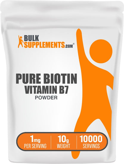 BulkSupplements.com Pure Biotin Powder – 1mg per Serving, 10g