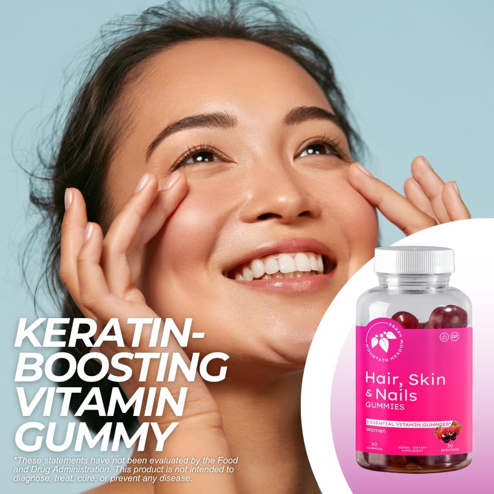 Mountain Meadow Herbs Hair, Skin and Nails Gummies - Essential Daily Support with Biotin (60 Count) - görsel 3