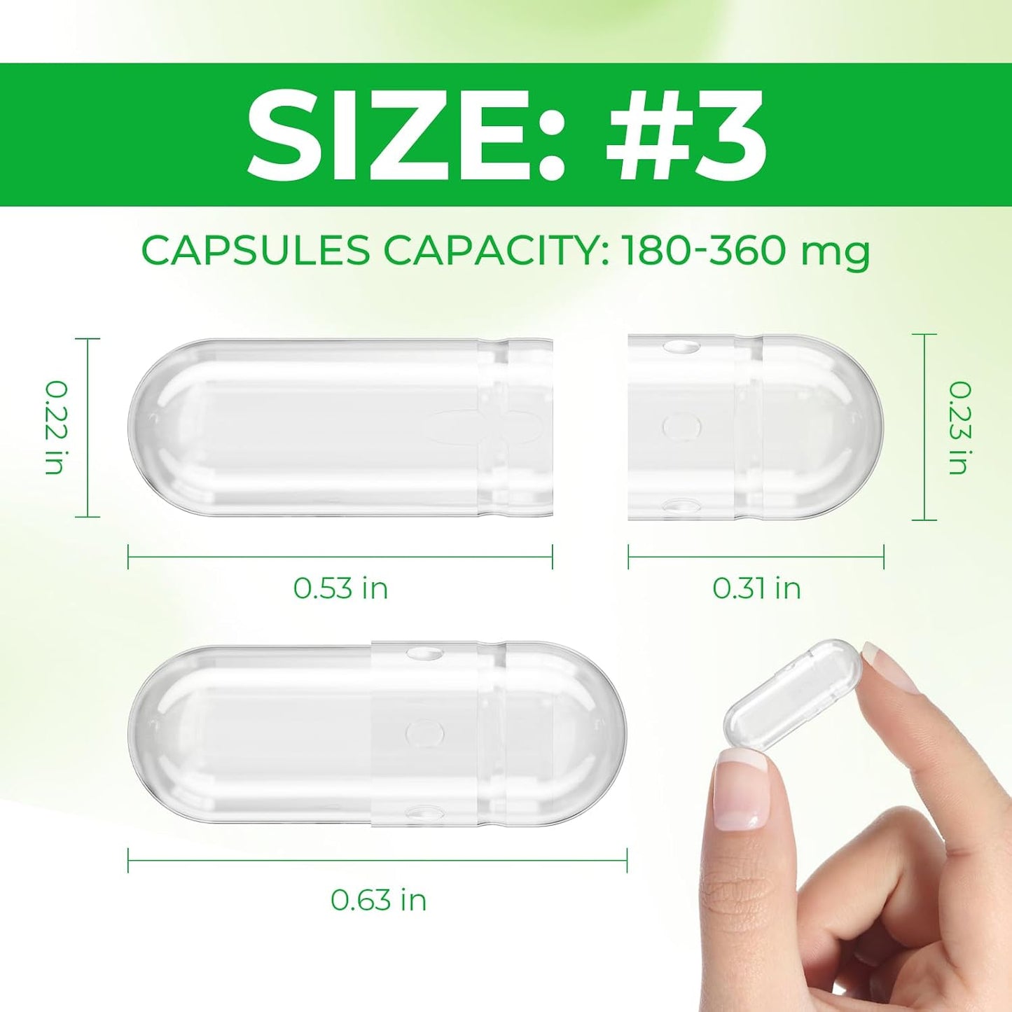 Size 3 Empty Vegetarian Capsules (100 Count) with 2 Micro Lab Spoons - Clear Fillable Veggie Pill Capsules - görsel 2