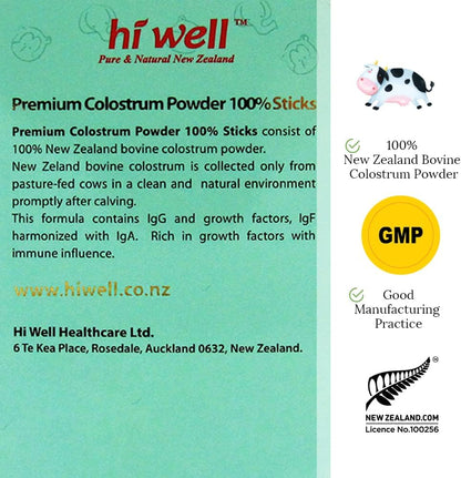 Hi Well Premium Grass-Fed Colostrum Powder, 60g (2g x 30 Sticks)