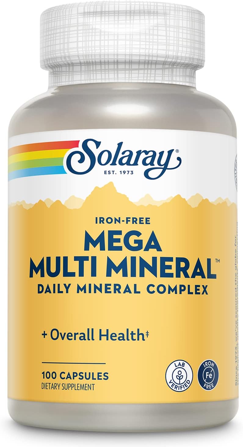 SOLARAY Mega Multi Mineral Daily Complex - Iron-Free Multi-Mineral Supplement with Trace Minerals - 100 Vegan Capsules - görsel 1