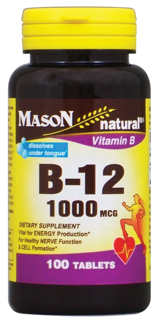 Mason Vitamins B12 1000mcg Sublingual Cyanocobalamin Tablets, 100 Tablets - görsel 1