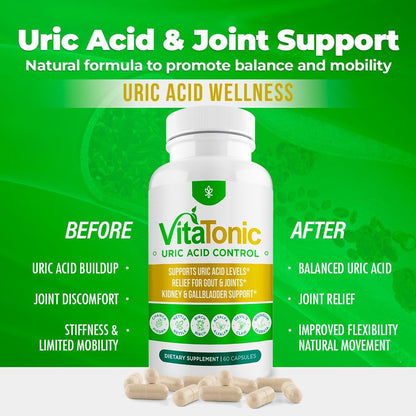 AURA VITAMINS – Vitatonic Uric Acid Balancing Aid – Herbal Joint Care Support – 60 Capsules