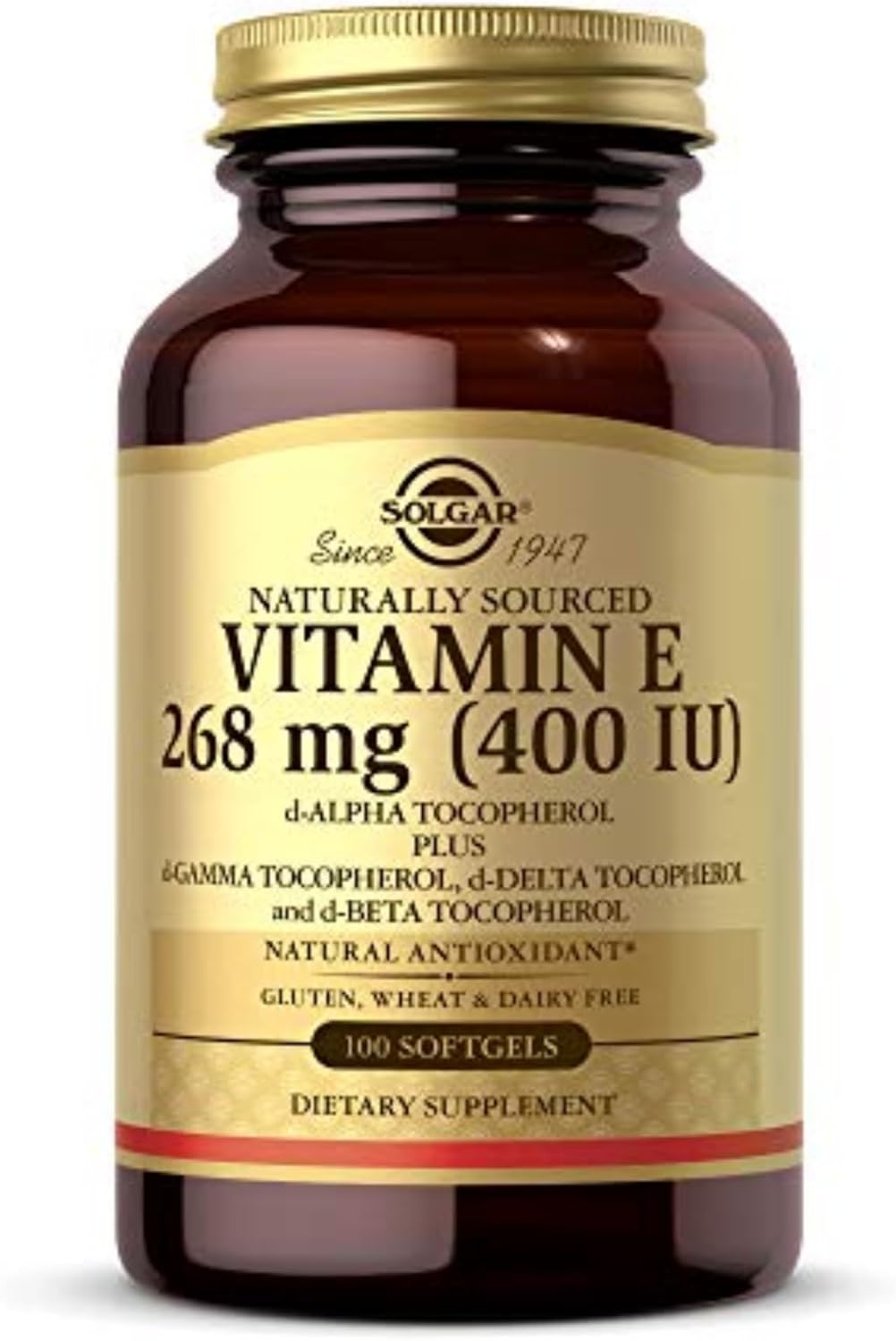 Solgar Vitamin E 268 mg (400 IU) with Mixed Tocopherols, 100 Softgels – Natural Antioxidant for Immune & Skin Support - görsel 1