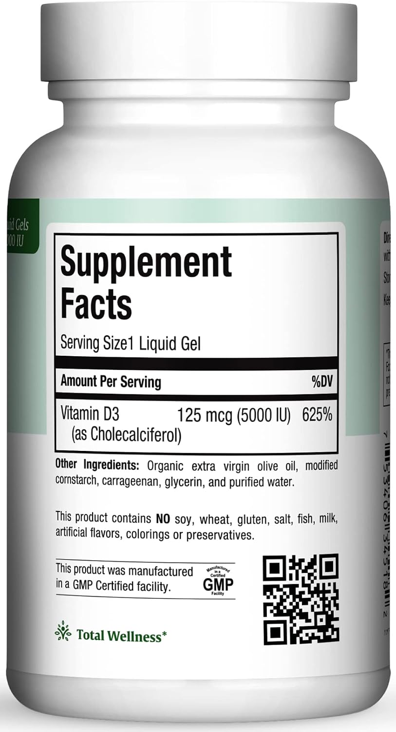 Maxi Health Vitamin D3 5000 IU Softgels – 125 mcg D3, Immune & Bone Support, Kosher, Non-GMO, Gluten-Free – 180 Softgels - görsel 2